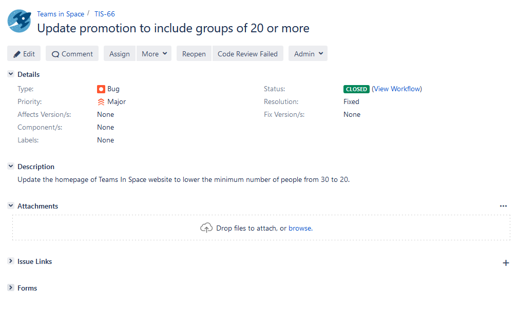 Jira issue view shows closed bug ticket with major priority and description, used for DevOps and IT service processes.